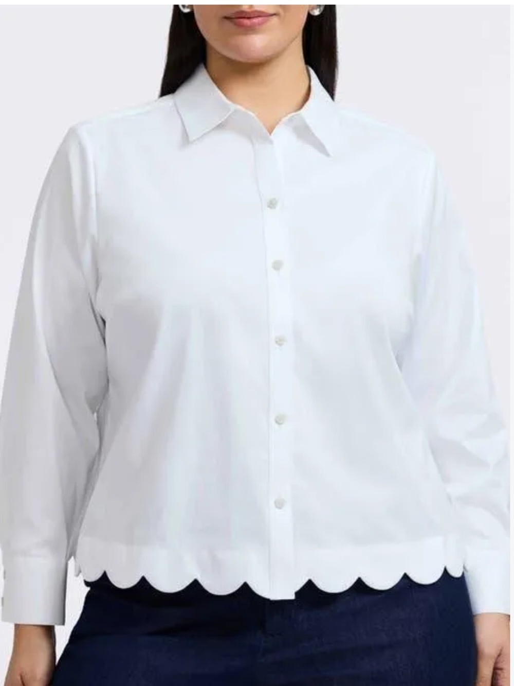 Foxcroft Scarlett Scallop Hem Button-Up Shirt White